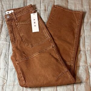 AMO Doris Utility Pants Golden Brown Size 25 NWT High Rise Wide Leg $308